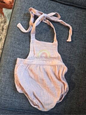 Pink Baby Girls' Rainbow Muslin Romper Overalls